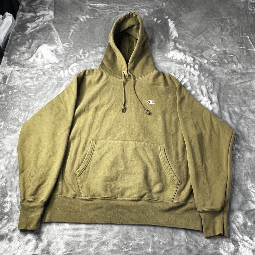Champion Hoodie Adult Size Green Reverse Weave Pullover Faded Vintage Y2K